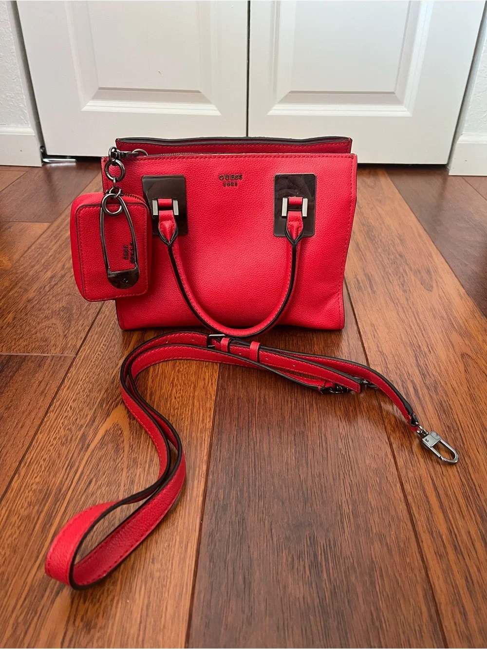 GUESS Red Double-Handle Structured Satchel
